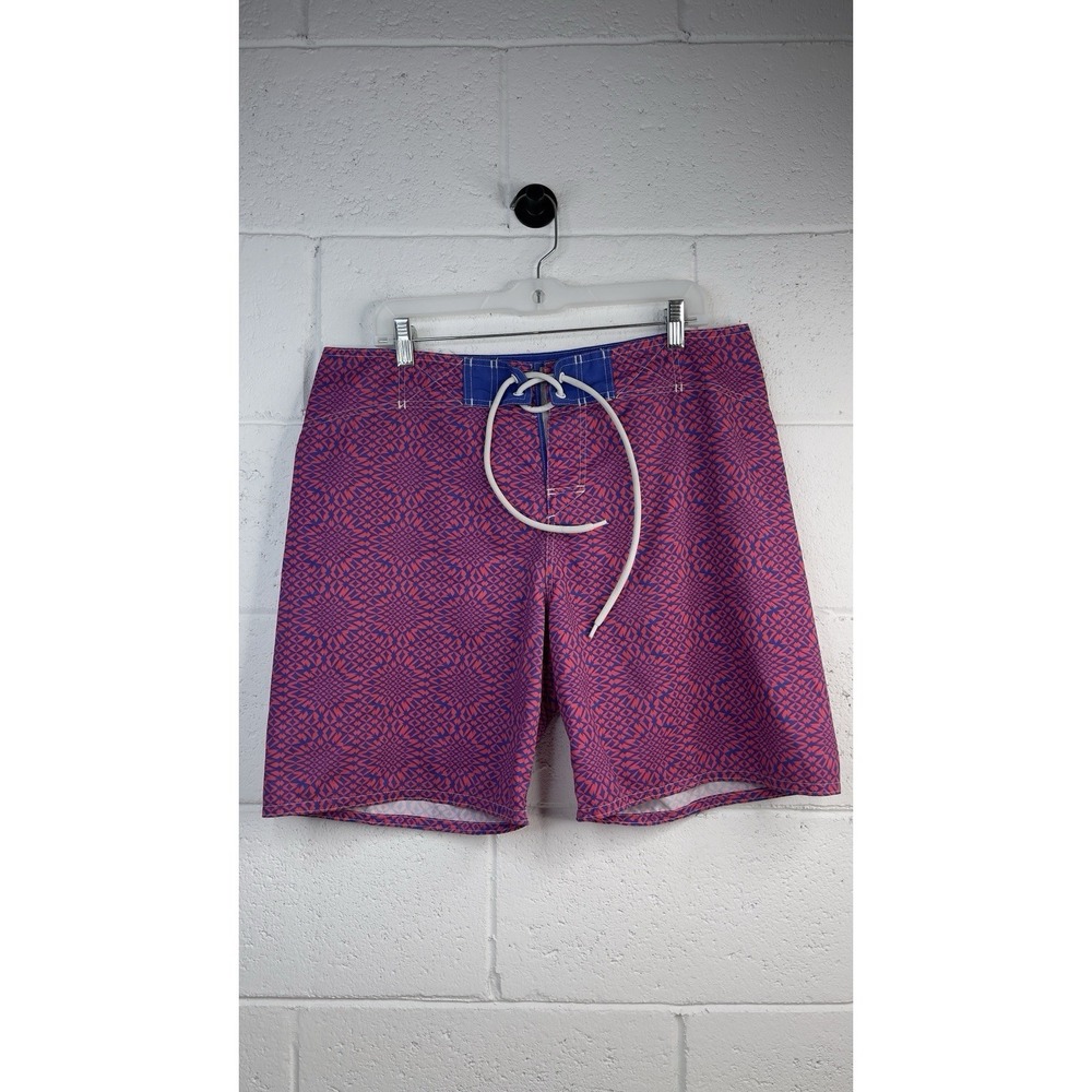 Bluedrake Men's Swim Trunks‎ Board Shorts Pink Blue Geometric Print Size 34